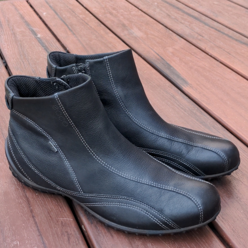Ecco Gortex Black Leather Zip Ankle Boots 41